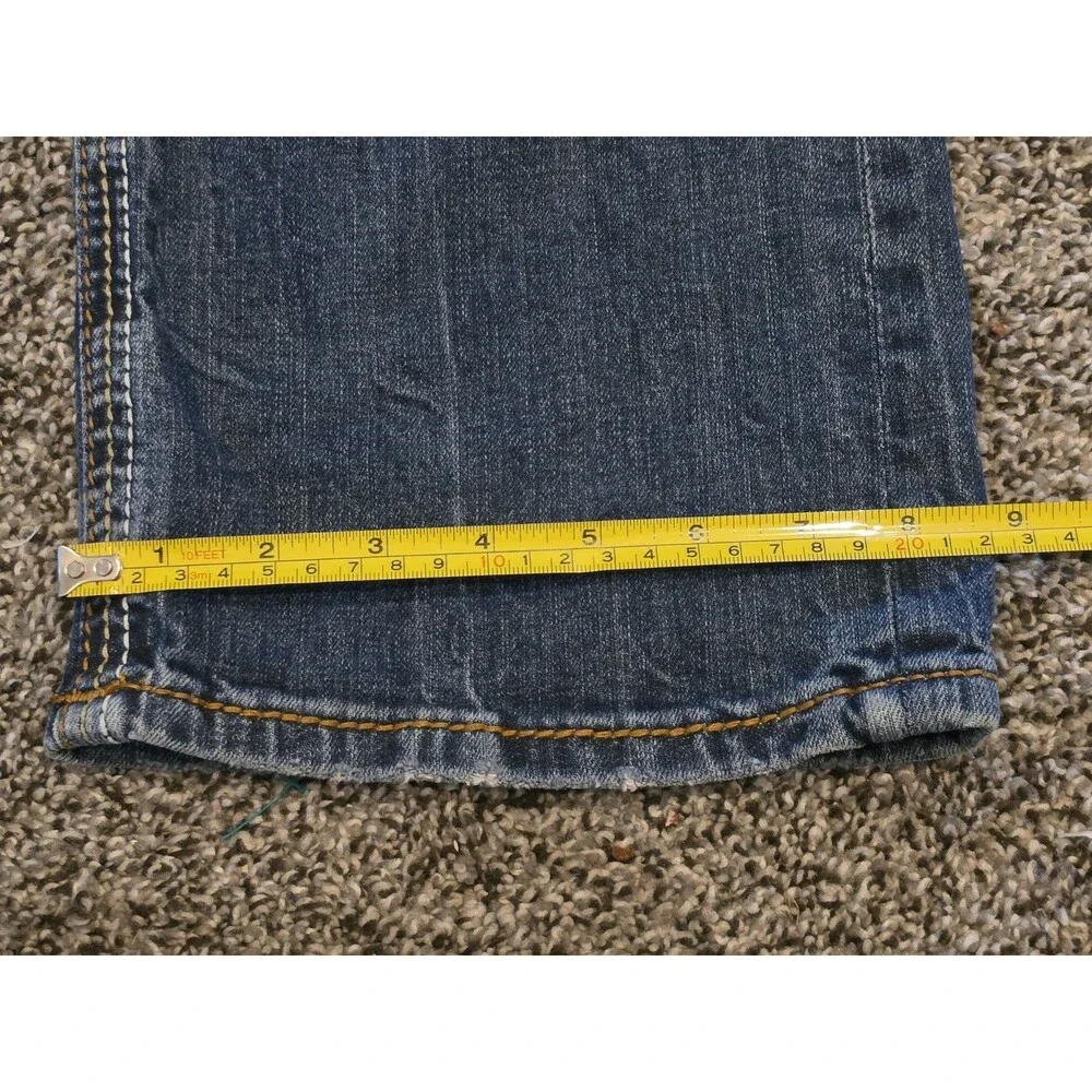 Rock Revival Odell Relaxed Straight Fit Jeans Men 34x30 Dark Wash Thick Stitched